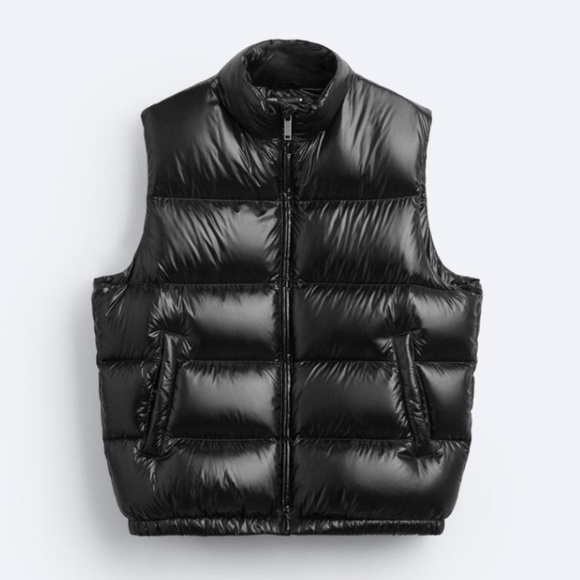 Zara black 100% feather water repellent down vest NWT - Picture 1 of 10
